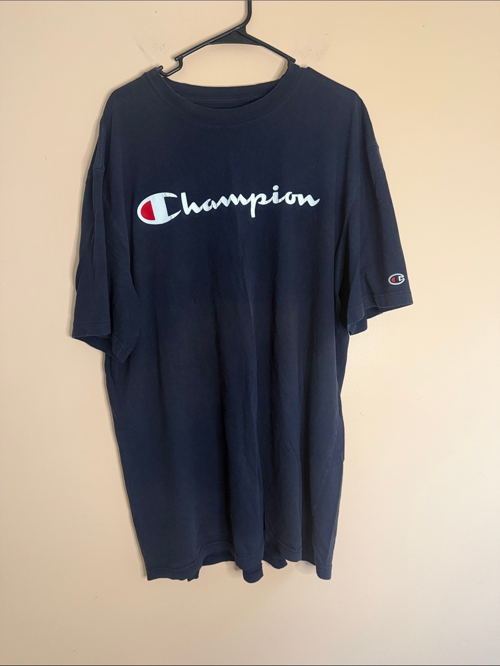 Champion Navy Short Sleeve Logo Tee with Red & White Accent